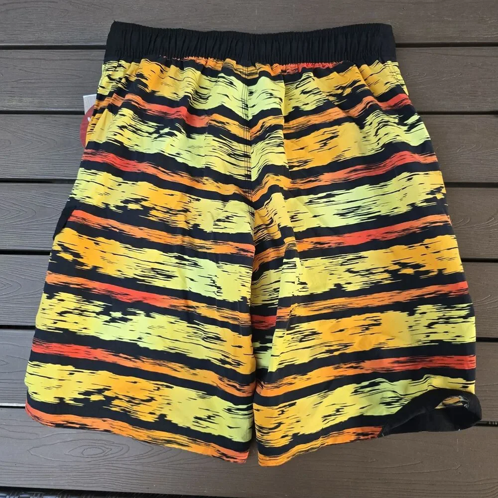 TYR Men's Swim Board Shorts Gold/orange Striped Mesh Size M New